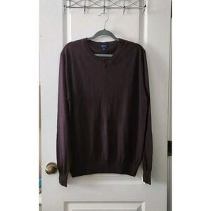 Faconnable Men's V-Neck Sweater Pullover Long Sleeve SILK Cashmere Brown Size XL